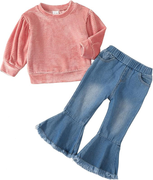 Mioglrie Toddler Girl Clothes Little Girl Denims Outfits Jeans Pants Set Little Baby Toddler Baby Clothes for Girl