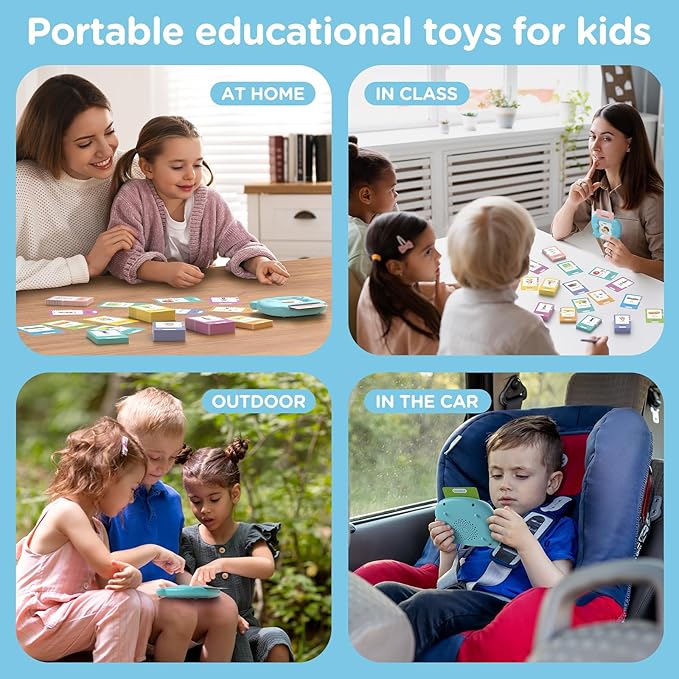 Spanish & English Talking Flash Cards for Toddlers, Pocket Speech Therapy Toys with 510 Words, Montessori Language Learning and Autism Toys, Children's Sensory Learning Device Gift (Blue)