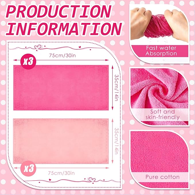 Patelai 6 Sets Kids Foot Spa Kit for Girl 12 x 12 x 4.3 Inch Foot Tub 14 x 30 Inch Hand Towels Washbasin Towels for Spa Party Sleepover Party Supplies (Pink, Rose Red)