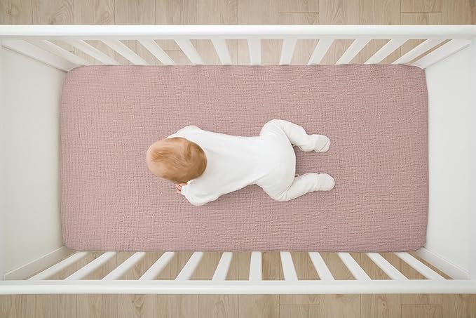 Baby Crib Sheets 2 PCS, 100% Organic Cotton Crib Sheet for Standard Crib Mattress(52”x 28”), Fitted and Soft Breathable Muslin Crib Mattress Sheet for Girl and Boy (Rainbow, Pink)