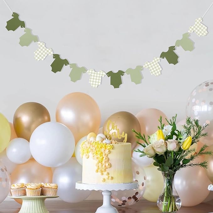 Green Bodysuit Banner - Green Gingham Banner,Baby Shower Decoration,Green Baby Shower Bunting,Girl Boy Baby Shower Decor (green)