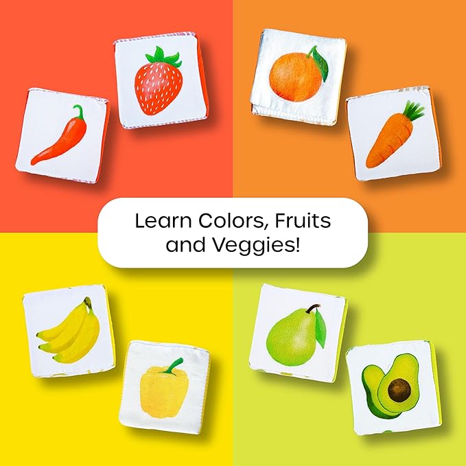 Quiggly Rainbow Soft Baby Blocks - 8 Colorful, Montessori Sensory Blocks for Babies & Toddlers- 100% Cotton, Non-Toxic Play Set with Rattle, Crinkle, Textures- Stacking Building Blocks for 3-12 Months
