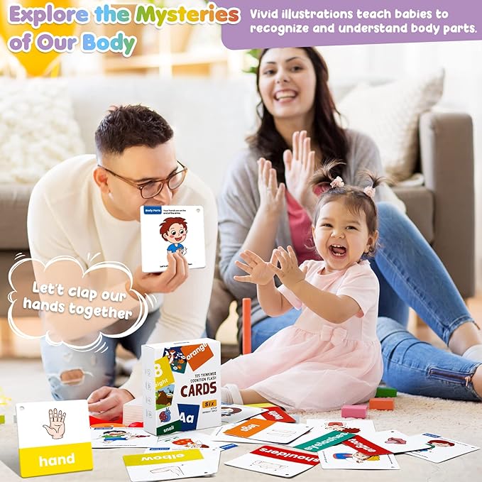 beiens Flash Cards for Toddlers 1-4 Years - 105 Cards - 210 Sides with Rings - Learn Colors, Number, Shapes, Animals, Body Parts, ABC Letters & Sight Words - Fun Learning and Educational Flashcards