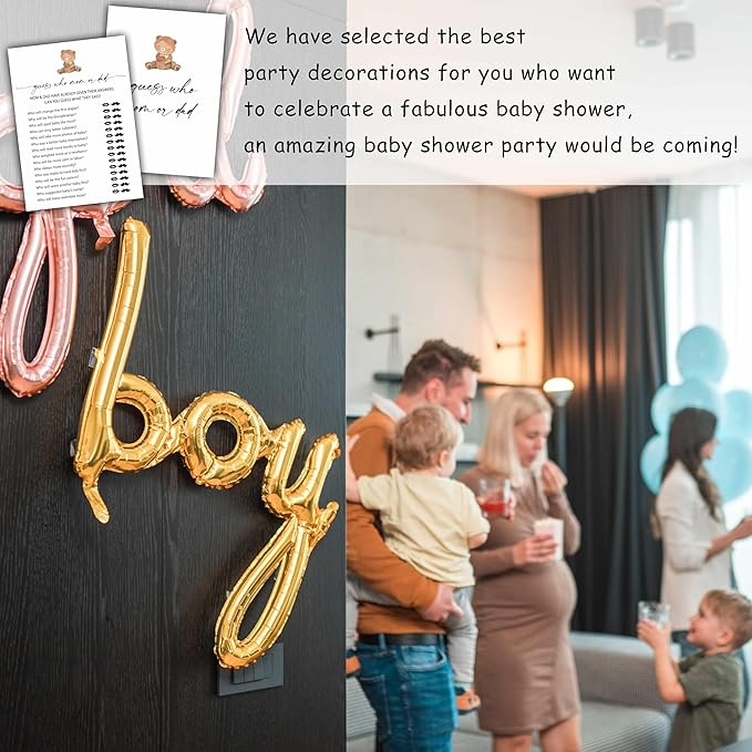 Who Mom Or Dad Games Set, Minimalism Baby Shower Party Game Card, Boho Bear Themed Gender Neutral Party Ideas Activities, Baby Shower Party Supplies & Decorations -A04