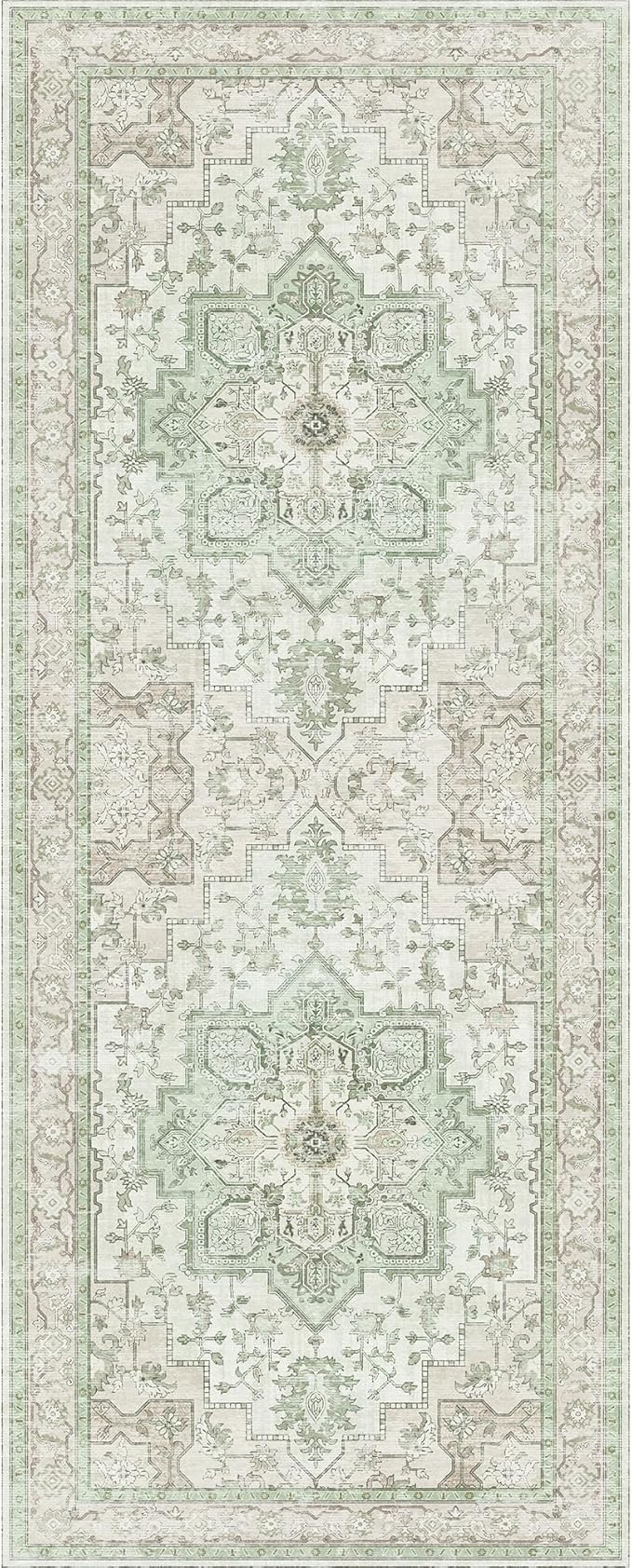 GENIMO 2'6''x12 Runner Rugs for Hallway, Machine Washable Non Slip Vintage Rugs, Low Pile Lightweight Soft Print Rug for Enrtyway, Corridor, Home Office, Kitchen, Oat Light