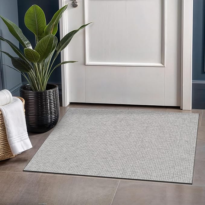Beverly Rug Easy Jute Gray Entry Rug 2x3 Solid Washable Durable Outdoor Indoor Area Rugs for Living Dining Patio Office Stain Resistant Non Shedding Casual Indoor Outside Carpet 2 x 3 Gray