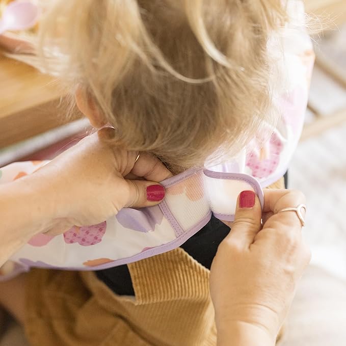 Tiny Twinkle Mess Proof Baby Bib,Waterproof Smock Baby Bib for Eating,Machine Washable Long Sleeve Bib,Baby Led Weaning,Toddler Bib (Floral Pop, Small 6-24 Months)