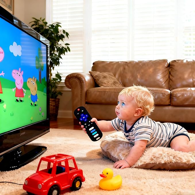 Baby Teether Toy, TV Remote Control Shape Teething Baby Toys for Infants, Baby Chew Remote Teether Toys for Babies 3-24 Months,BPA Free(Black)