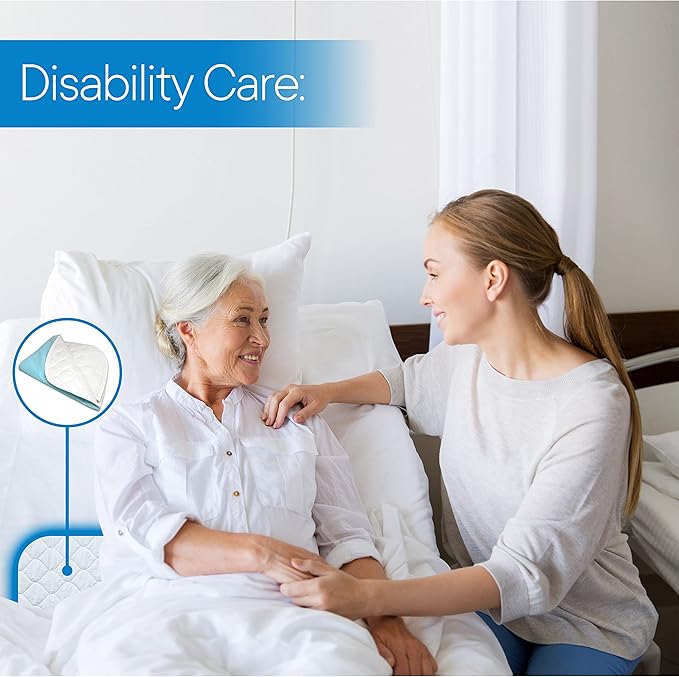 RMS Ultra Soft 4-Layer Washable and Reusable Incontinence Bed Pad - Waterproof Bed Pads with 4 Convenient Handles to Assist in Home Health Care, 34X54 Inch