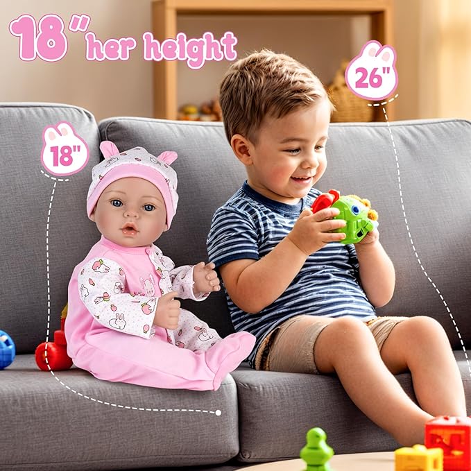 Aori Lifelike Reborn Baby Dolls - 18'' Realistic Newborn Girl Handmade Baby Doll with Pink Outfit & Birth Certificate - Weighted Body for Role Play, Gift for Kids Ages 3+