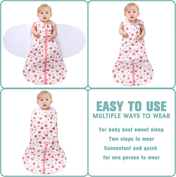 Newborn Sleep Sack Baby Swaddle,Swaddle me 3-6 Month,3-Way Adjustable Wearable Blanket,100% Rayon Cotton Swaddling Sleeping Bag,TOG 0.5 (Love, 3-6 Months)