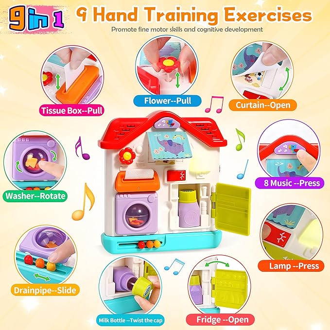 Baby Busy Board for 1 Year Old,Musical Montessori Toys House Busy Board Boy Gifts with Light & Music, Baby Toys 12-18 Months Birthday Gift Toy for 1 Year Old Girl