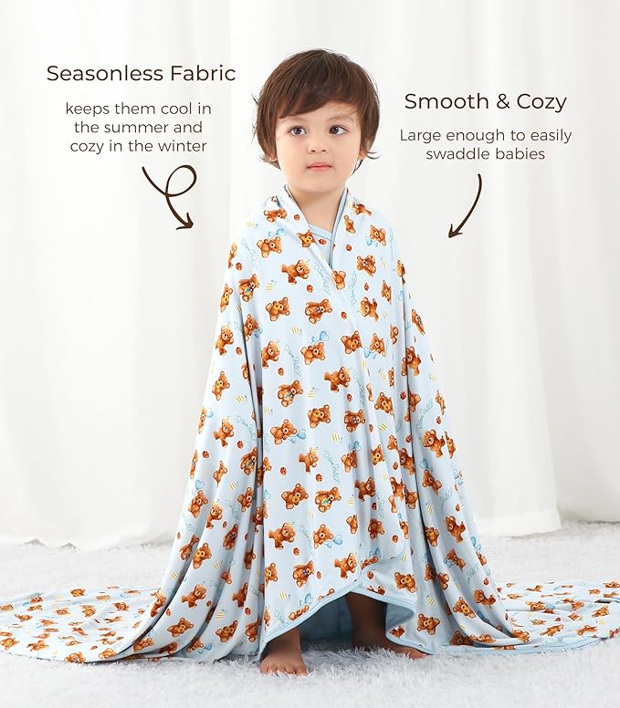Premium Baby Blanket, Stretchy Quilt for Kid, Soft Crib Bedding for Newborn Baby and Toddler, Nursery Blanket for Boys and Girls, Viscose Made from Bamboo 50'' x 50'' Bear