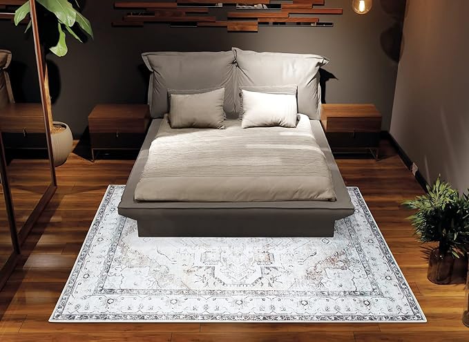 Bloom Rugs Washable Non-Slip 3' x 5' Rug - Brown/Beige/Charcoal Traditional Area Rug for Living Room, Bedroom, Dining Room, and Kitchen - Exact Size: 3' x 5'