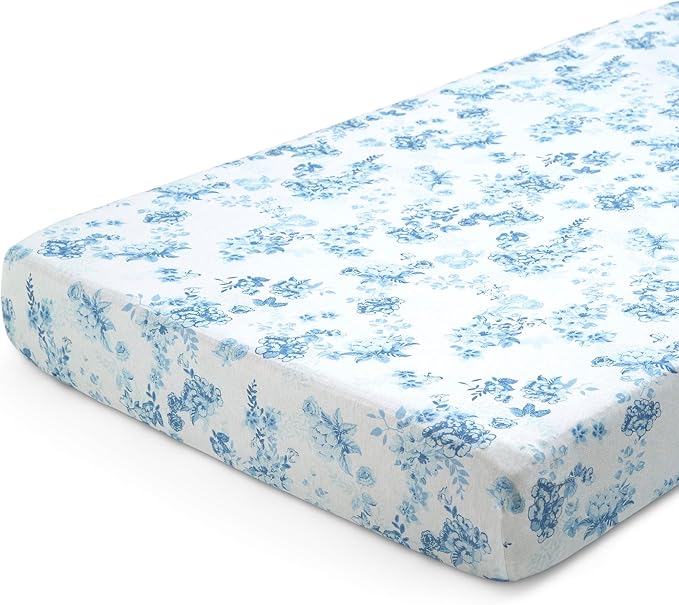 Delta Children Fitted Crib Sheets for Girls and Boys - 100% Organic Cotton Crib Sheet for Standard Crib and Toddler Mattresses - 28x52 Inch - GOTS Certified (Pack of 2), Blue Botanicals
