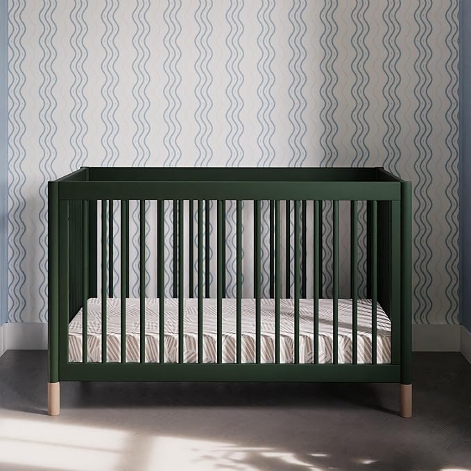 Babyletto Gelato 4-in-1 Convertible Crib with Toddler Bed Conversion in Forest Green with Vegan Blonde Leather Feet, Greenguard Gold Certified