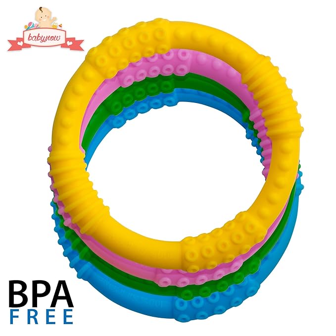 Babynow Teething Rings - Sensory Teether Ring Pacifiers for Baby 0-12 Months Sensory Chew Toy Safe Toddler Comforter Soother Infant Dummie Toy - Green 2 Pack