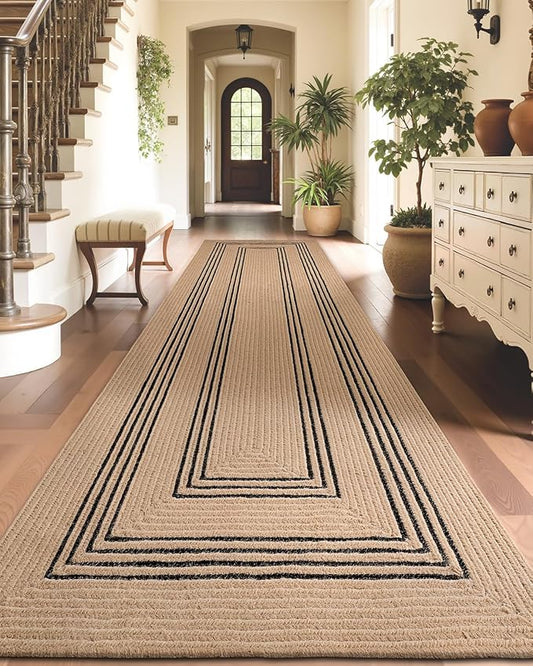 LUMI Jute Runner Rug Non Slip for Hallway, 3'x7' Natural Rustic Carpet No Shedding, Farmhouse Braided Area Mat Indoor High Traffic for Living Room, Entryway, Kitchen, Laundry