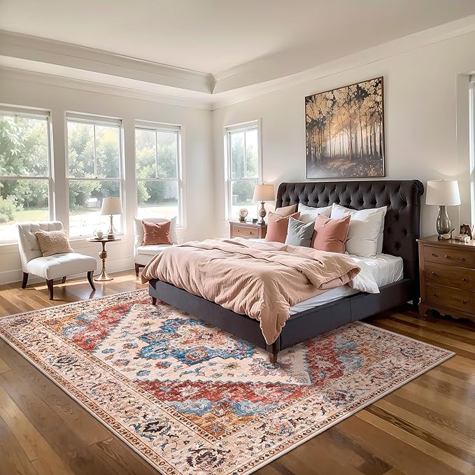 Ciicool Vintage Washable Area Rug 8'x10' Large Oriental Print Rugs,Ultra Soft Carpet for Bedroom, Living Room, Under Table, Office,