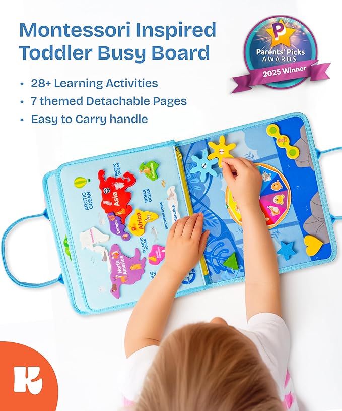 Montessori Toddler Toy Busy Board, Interactive Baby Books and Toddler Busy Book, Travel-Friendly Sensory Activity Book Enhancing Fine Motor Skills
