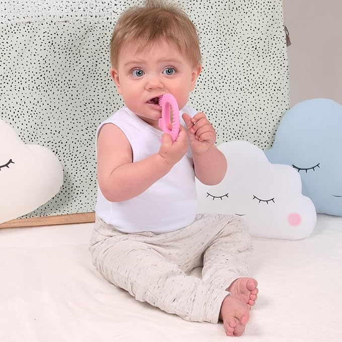 Cute Valentines Day Baby Gift - Baby Elefun Teething Toys for Babies Age 0 to 6 Months - 5X Pain Relief Smart Teether, Zero Developmental Delay Pink Silicone Teething Toy for Infants and Baby Shower