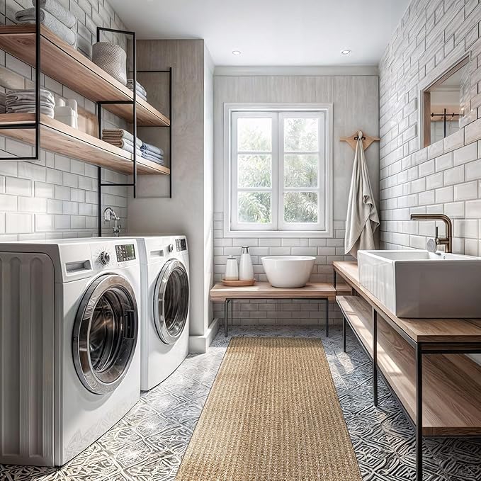 Easy Jute Rugs 2x7 Natural Color Living Room Indoor Outdoor Runner Rug for Farmhouse Patio and Kitchen Rug High Traffic Washable Easy to Clean Solid Boho Woven Design Outside Carpet (2 x 7)