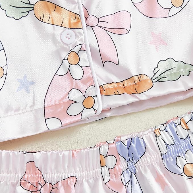 Toddler Kids Baby Girl Solid Pjs Ruffle Long Sleeve Button Shirt Top and Pants Cotton 2Piece Pajamas Set
