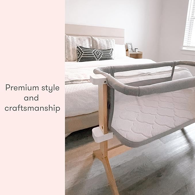 Newton Baby Bassinet & Bedside Sleeper with Mattress & Sheet - Ultra-Breathable & Completely Washable, Removable Dual-Layer Cover | Solid Birch Frame Adjustable Height & Infant Access Opening