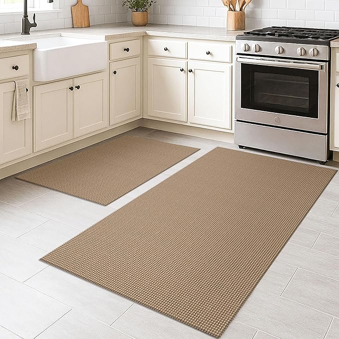 KOZYFLY Rugs for Entryway Sets of 2 Pcs 2x3 and 3x5 Washable Entry Rug Non Slip Rubber Backed Entrance Rugs Woven Cotton Doormat for Front Porch Laundry Kitchen Bedroom, Tan/Orange/Brown