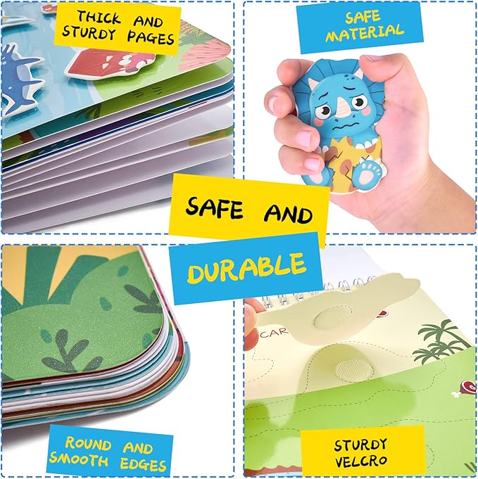 Freebear Busy Book for Toddlers Preschool Learning Activities Resources Autism Sensory Montessori Toys for 2-3 Year Old,Travel Toys, Gifts for Girls and Boys 4 5 6 Years (Dinosaur World)