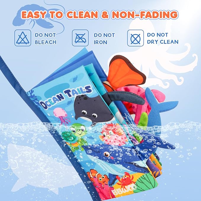 Soft Baby Book - Baby Toy - Newborn Boys Girls Shower Gift - Tummy Time Toy for Infant 0-6 6-12 Months - Touch and Feel Sensory Crinkle Book with Teether for Toddler