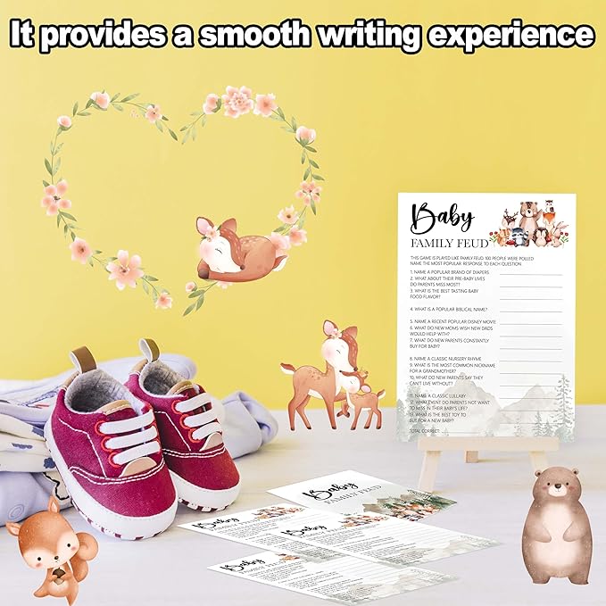 Baby Shower Games for Girl, 30 Safari Animals Baby Family Feud Game Cards + 1 Answer Card, Woodland Gender Reveal Party Decorations Supplies Favors - C06