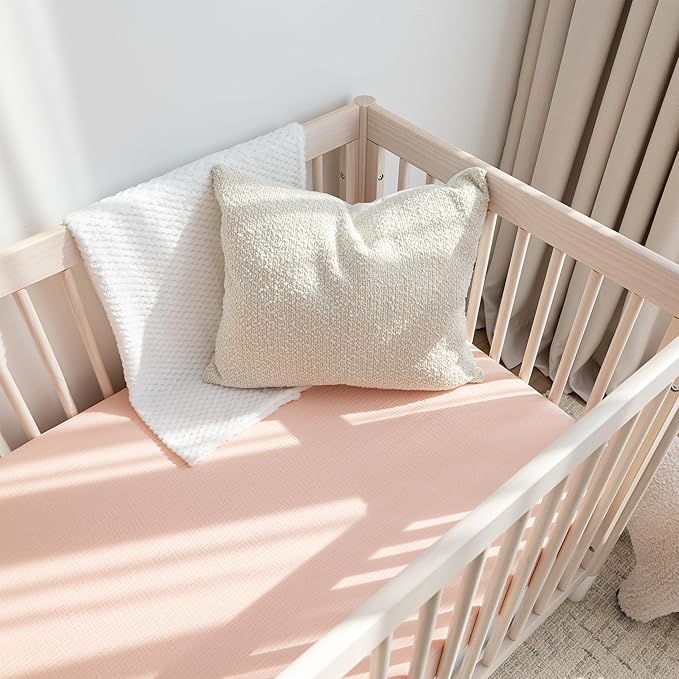 Muslin Crib Sheets, 100% Organic Cotton, Breathable and Ultra-Soft, Standard Crib Sheet Mattress (28"x 52") for Girls and Boys, Neutral Fitted Baby Crib Sheet (Apricot)