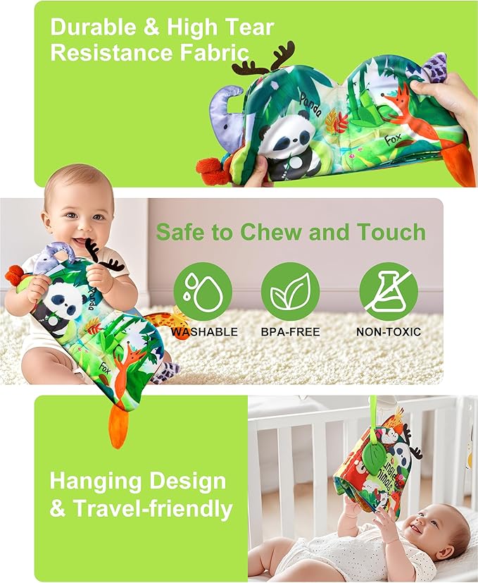 Baby Books 0-6 Months, Infant Tummy Time Sensory Teething Toys Baby Toys 6 7 8 9 10 12 Months, Touch and Feel Soft Cloth Book, 3D Crinkle Book Toy for Infant Newborn Boys Girls Early Learning