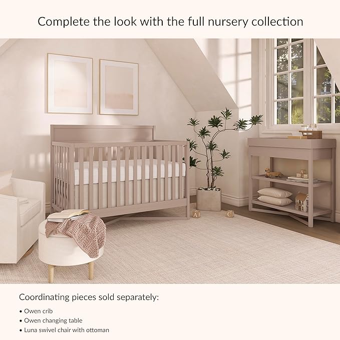 Dream On Me Owen 5-in-1 Convertible Full-Size Baby Crib in Seagrass, GreenGuard Gold & JPMA, Converts to Toddler, Day, & Full-Size Bed, Non-Toxic Paint, Safe Sleep Environment