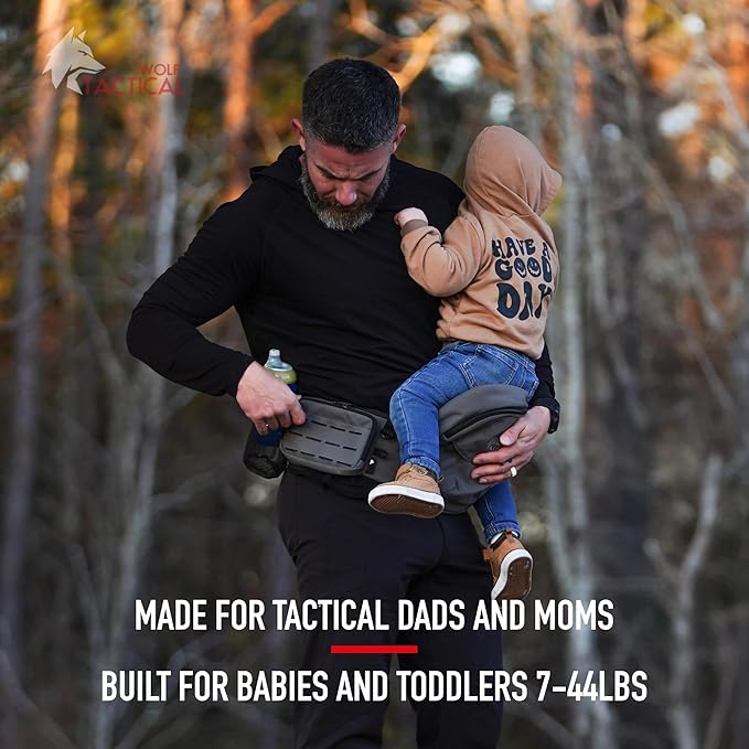 WOLF TACTICAL Baby Hip Carrier – Toddler and Baby Hip Seat Carrier with Adjustable Waistband, Storage Pockets, Ergonomic Design, Up to 45lbs