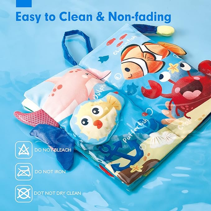 hahaland Baby Toys 0-6 Months - Crinkle Books for Babies 2PCS, Cloth Texture Tails Sensory Book 6-12 Months, Soft Tummy Time Toys 3 4 5 Month Newborn Infant Boys Gifts Christmas Baby Stocking Stuffers