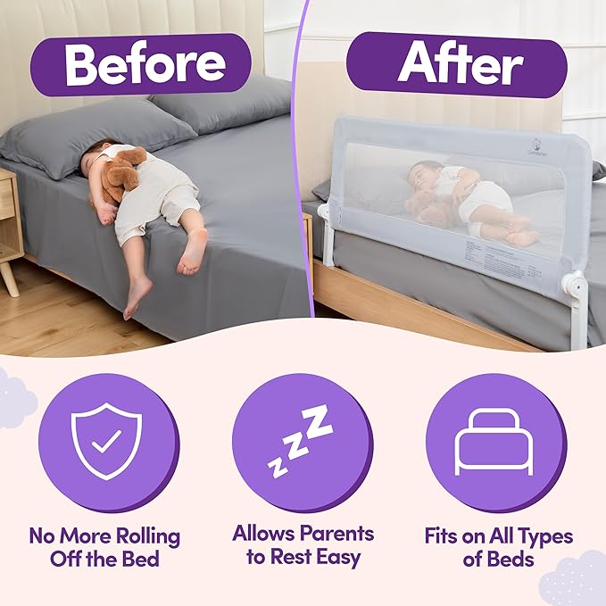 ComfyBumpy 1-Pack Bed Rail for Toddlers 55.5" L x 23.5" H | Extra Tall Toddler Bed Rails for Twin, Full, Queen & King Mattress Size | Swing Down Rail Guard | Mattress Side Rail for Kids | Gray