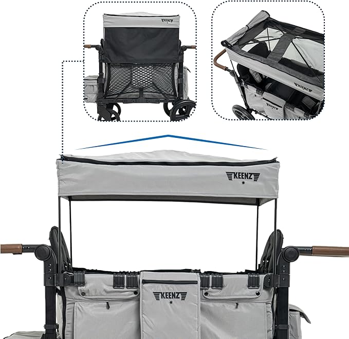 Keenz XC+ EVO - Luxury Comfort Stroller Wagon | Foldable 4 Passenger Quad Seater with Adjustable Canopy | Grey