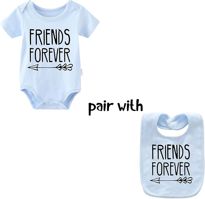 YSCULBUTOL Baby Twins Bodysuits Best Friends Forever Baby Clothes Set with Bibs Girl Outfit with hat