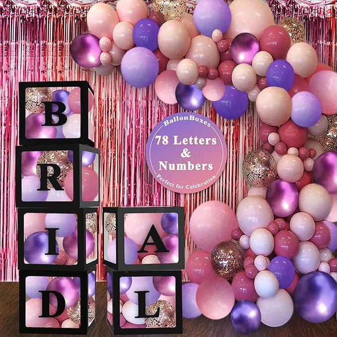 Ledido Black Transparent Balloon Boxes With 78 Letters, Letter Box for Baby Shower Clear Baby Box Black Balloon Boxes for Birthday, Bridal Shower, Graduation Prom Party Decoration, 6 PCS