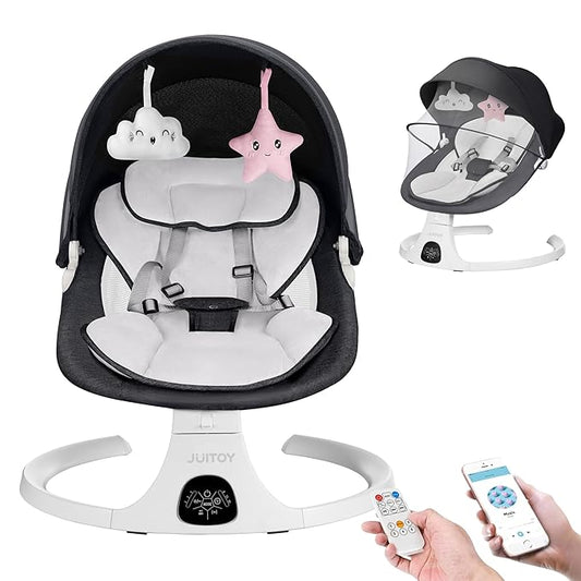Baby Swing for Infants to Toddler Electric Newborn Swing with 5-Speed 3-Seat Positions 5-Point Carabiner,with Bluetooth Music 10-Preset Melodies, Indoor and Outdoor use