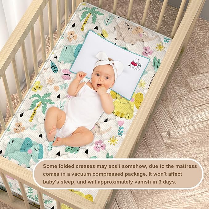 5" Crib & Toddler Mattress, 52x27.5 Breathable Knitted Fabric Cover, CertiPUR-US Certified Foam, Edge Reinforcement, Fits Standard Size Crib and Toddler Bed, Elephant