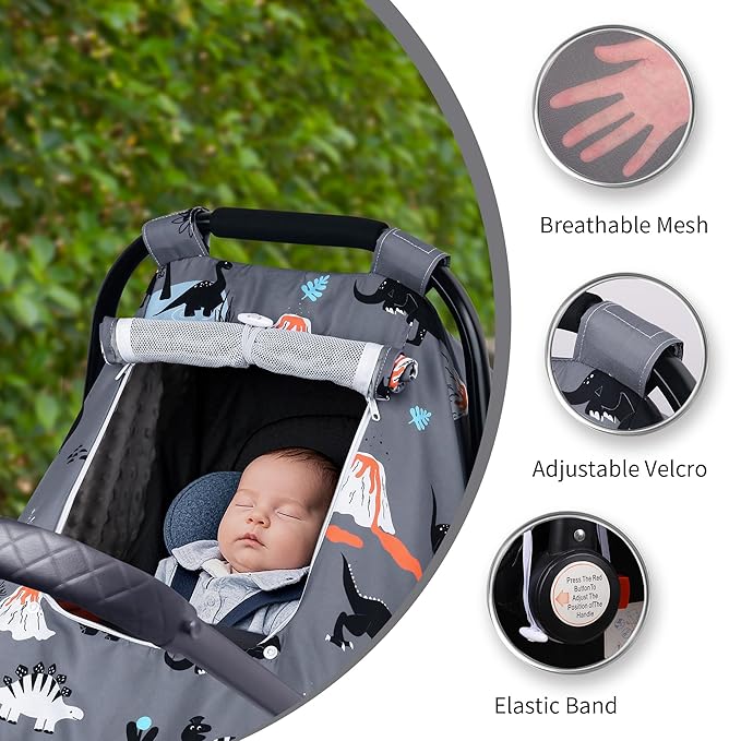Car Seat Cover Baby, Carseat Covers Baby with 2 Layers Breathable Zipper Windows, Windproof Infant Car Seat Cover, Kick-Proof Baby Carrier Cover for Baby Boy Newborn Essentials