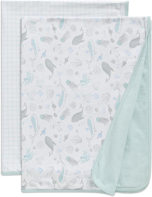 Delta Children 100% Organic Jersey Cotton Baby Receiving Blankets for Girls and Boys – 30x40 Inches - GOTS Certified (Pack of 2), Sea Life
