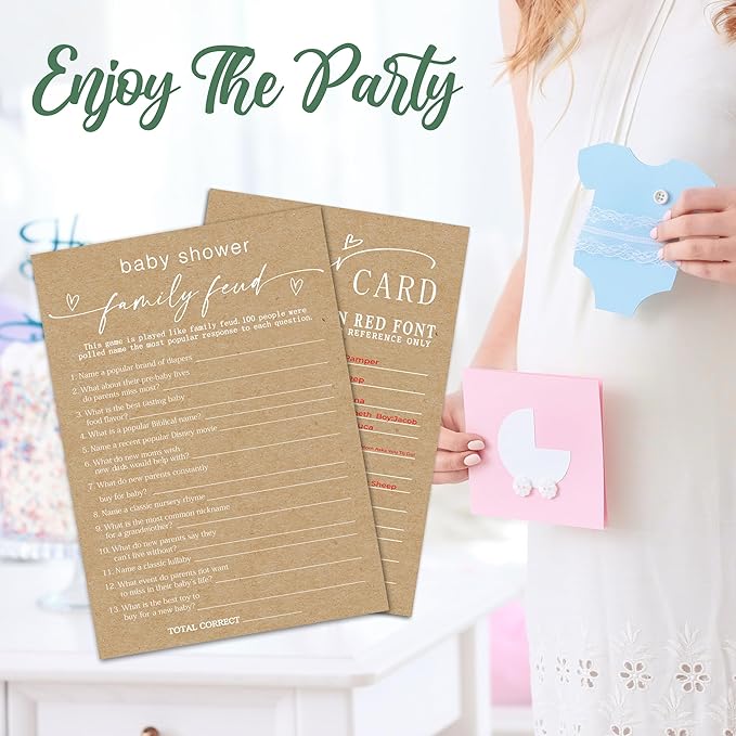 Baby Shower Game Cards - Set of 30 Family Feud - Double Sided Print - Baby Announcement Gender Reveal Game Card - Party Activities Supplies