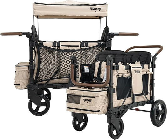 Keenz XC+ EVO- Luxury 4 Passenger Stroller Wagon for Kids | Foldable 4 Passenger Quad Seater with Adjustable Canopy | Mocha