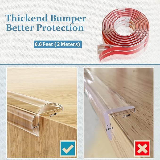 Edge Protector Baby Proofing Corner Protectors Clear Corner Guards Silicone Child Safety Edge Covers Bumper for Table, Cabinets, Crib, 6.6 ft x 1.2 inch Sharp Edge Protector with 4 Pack Corner Guards