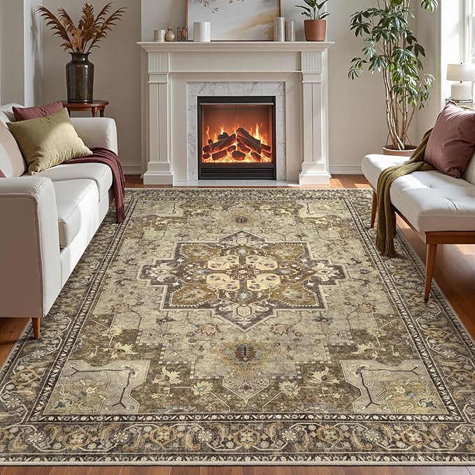 Ciicool Vintage Washable Area Rug 8'x10' Large Oriental Print Rugs,Ultra Soft Carpet for Bedroom, Living Room, Under Table, Office,