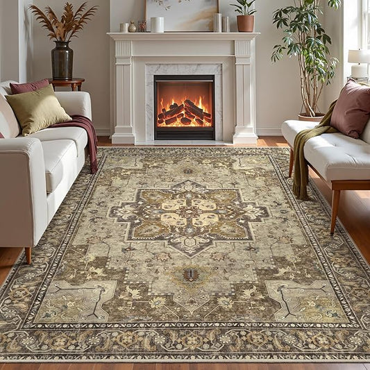 Ciicool Vintage Washable Area Rug 8'x10' Large Oriental Print Rugs,Ultra Soft Carpet for Bedroom, Living Room, Under Table, Office,